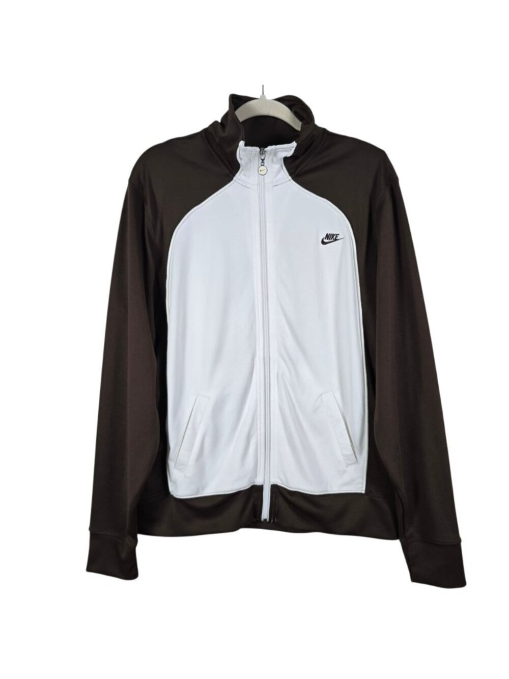 Y2K Nike Womens 2000s Chocolate Brown Colorblock Swoosh Athletic Track Jacket XL